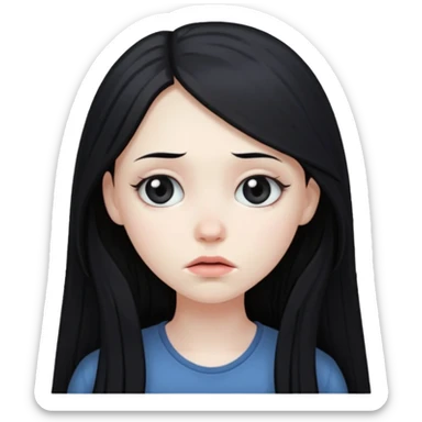 Pale girl with long black hair sad sticker