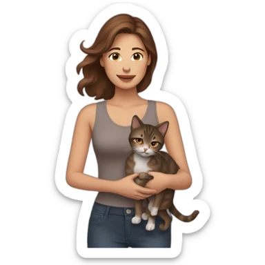 woman with brown hair carrying two cats sticker