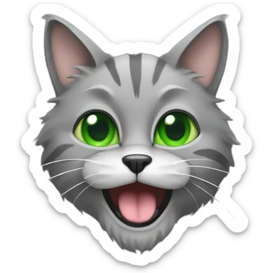 grey-hairy-cat-with-green-eyes-tongue-out-hungry sticker