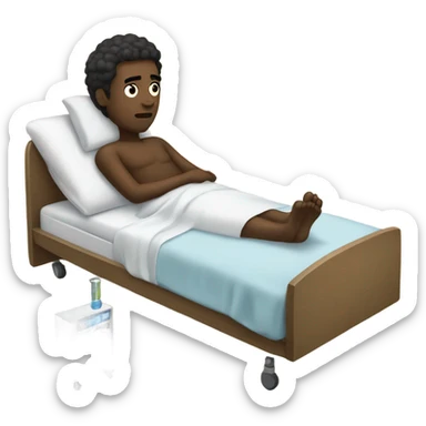 “Black man, sick in hospital bed, thermometer, full body in bed.” sticker