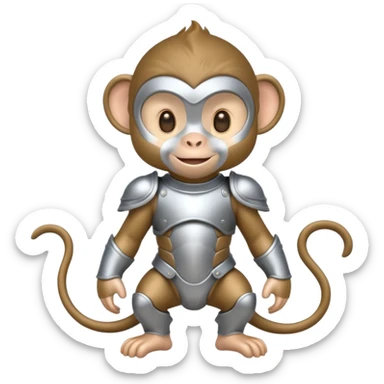 baby monkey in silver armor, full body, smile sticker
