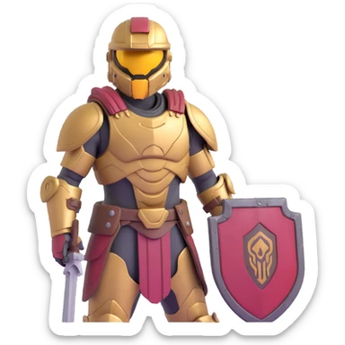 male Halo Spartan warrior with weathered armor and nomadic traveling supplies sticker