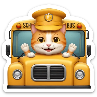 happy cat driving a school bus sticker