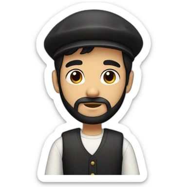 boy with black hair, dark eyes, beard, basque beret sticker