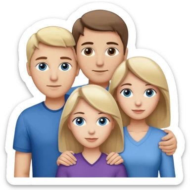 3 people. Throuple. Blank woman with blond hair and blue eye color on left. And also a blank man with brown hair and grey eye color in the middle. And a blank woman with brown hair and grey eye color on the right. Holding each other sticker
