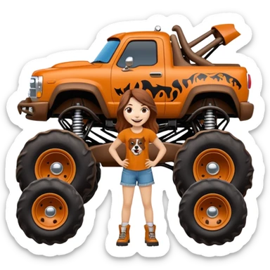 1 girl Monster Mutt - Monster Jam (Model Year: 2021) (Iconic colour: Brown with dog features) - A unique monster truck with playful, dog-inspired design cues. The vehicle is painted. sticker