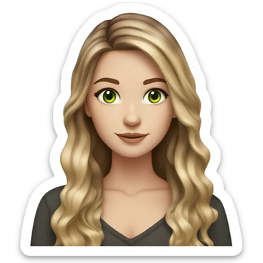 White girl green eyes with long brown hair with blonde highlights balayage  sticker