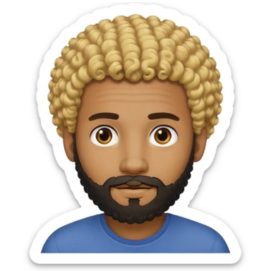 Black man with curly blonde hair and a black beard sticker