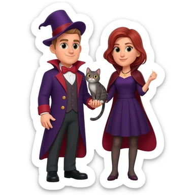 magician couple and their pet cat sticker