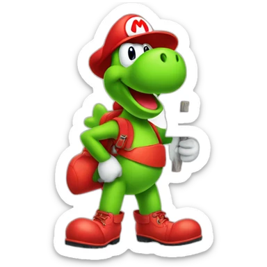 yoshi wearing red boots holding a sign  sticker