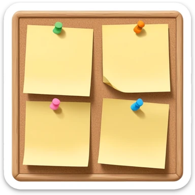 cork bulletin board with just 2-3 sticky notes pinned to it, minimal sticker