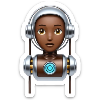 3D render of Data Port, futuristic cyborg aesthetic, fusion of organic skin and chrome metal, metallic socket embedded in dark brown skin, exposed wiring,emoji style, isolated on white background --v 6.0. sticker