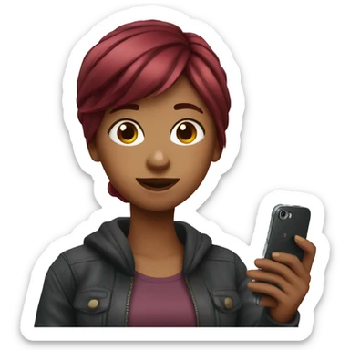 Burgundy haired Girl taking selfie with her phone sticker