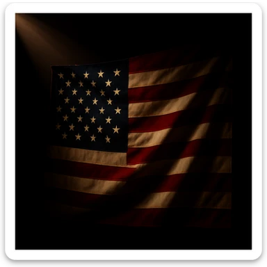 Replace the flag of China with the flag of the USA, preserving the dramatic lighting, black background, and ray of light style and composition exactly as in the reference image. sticker