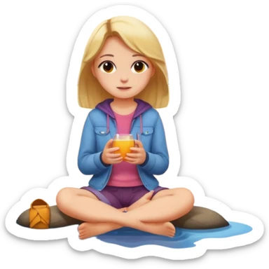 create emoji of girl looking at nature, sitting on the lake shore and watching sunset sticker