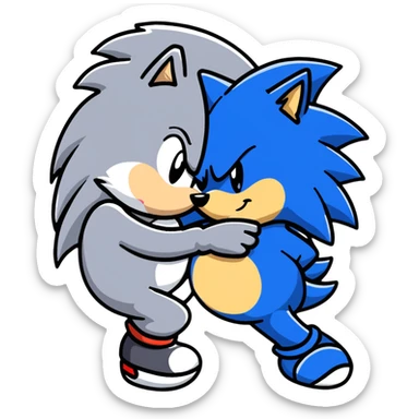 Sonic the Hedgehog and Silver the Hedgehog hugging each other sticker