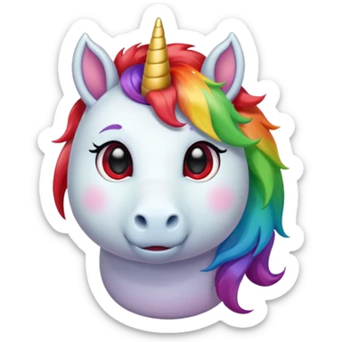 Small chubby unicorn in colour jade, black and red eyes, faring rainbow sticker