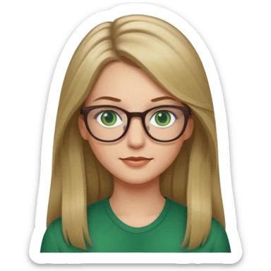 White woman,dark blonde hightlights, glasses, green eyes, long hair sticker
