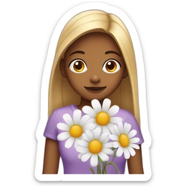 Shy girl with flowers sticker
