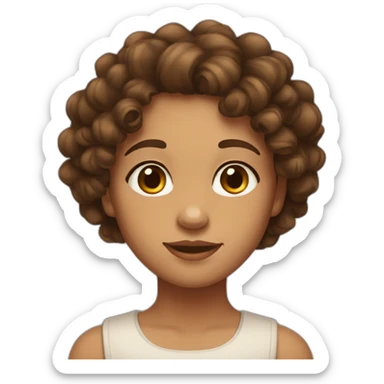 girl with curly brown hair, brown eyes, tan skin, freckles sticker