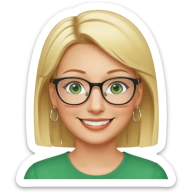 femme 40 ans lunettes carrécheveux très courts blonde anneaux oreilles yeux verts sticker