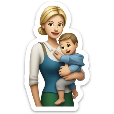 Busy european mom in costume with baby sticker