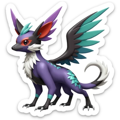 Shiny Noibat-Noivern-Mightyena-Silvally-Fakémon-hybrid-creature (full body)  sticker