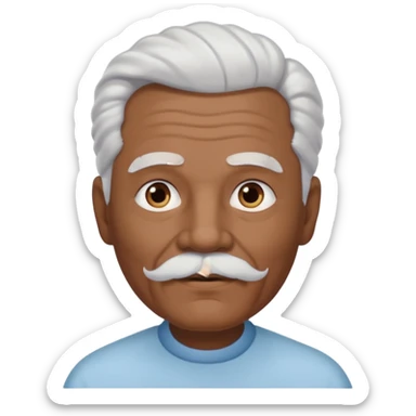 
An elderly man emoji with medium-dark skin tone, full white hair styled in thick, swept-back waves, thick white eyebrows, and a neatly groomed small white mustache. His face is clean-shaven aside from the mustache, giving him a tidy and classic look. sticker