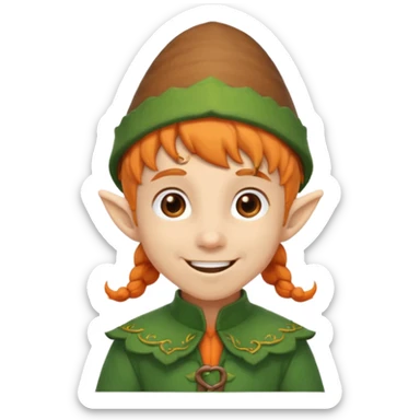 Elf boy with orange ponytail and acorn hat sticker