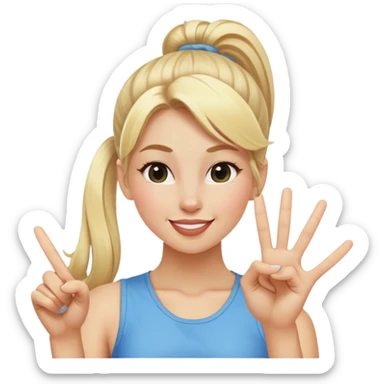 blonde girl with high pony tail hair, winking and making peace sign sticker