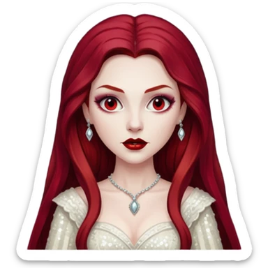 Bride of Dracula with long dark red hair, ivory sequin outfit sticker
