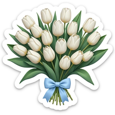 White tulips bouquet with light blue navy bow sticker
