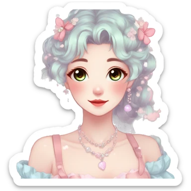 Gorgeous anime style lady with blushing face and accessories cottagecore fairycore  Kawaii anime colorful pearly romantic simplistic aesthetic trending stylea sticker