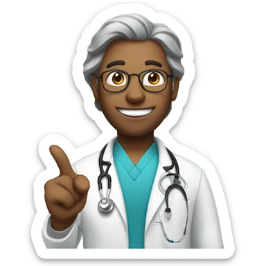 A doctor face emoji with:

Long hair
Stethoscope around the neck
Smiling warmly
Pointing at you as if explaining something sticker