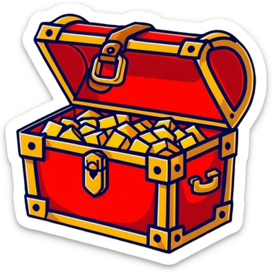 A bright red RPG treasure chest with a golden lock sticker