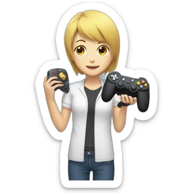  Anime character holding Games controller sticker