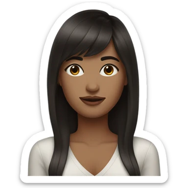 Beautiful woman. Dark brown hair. Salt and pepper.  Bangs.  sticker