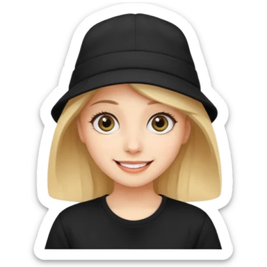 나는 여자이고 눈이 큰 편이고 MBTI는 ENTP야.  모자를 즐겨 써. 검정색 티셔츠를 입혀줘. 성격은 웃기고발랄하게 표현됐으면좋겠어. sticker