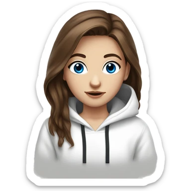 Really beautiful Brown hair blue eyes teenager in a white hoodie. Big Eye lashes  sticker