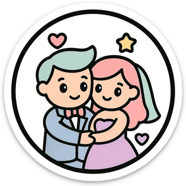 little alchemy style icon
subject: marriage
border: medium-black
shape: round, circular
background: white
style: full color fill with medium black outlining sticker