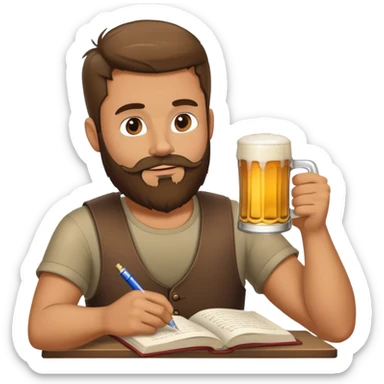 a man writing a book and drinking beer sticker