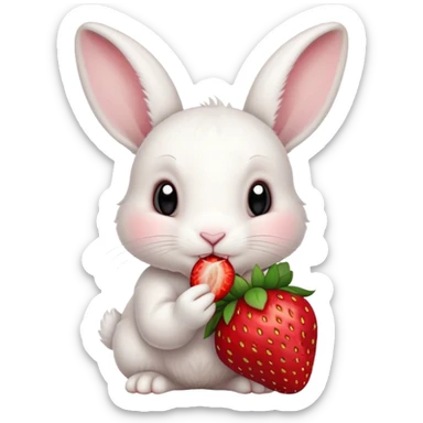 bunny white eating strawberry cute small  sticker