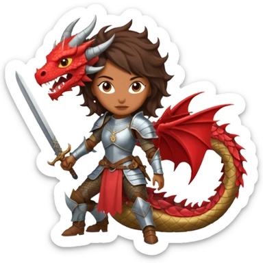 Fierce Latina in armor with a sword after a battle cutting off the head of a dragon sticker