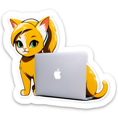 Blonde woman ponytail cat MacBook  sticker