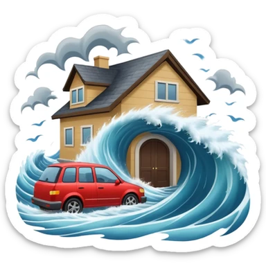TSUNAMI DESTRUYENDO CASA Y CARRO sticker