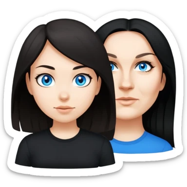 female, wearing black tshirt,  black hair  sticker