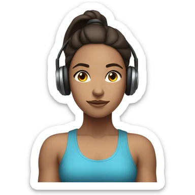 Brunette gym girl with headphones sticker