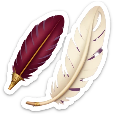 a feather quill and an open maroon SCROLL sticker
