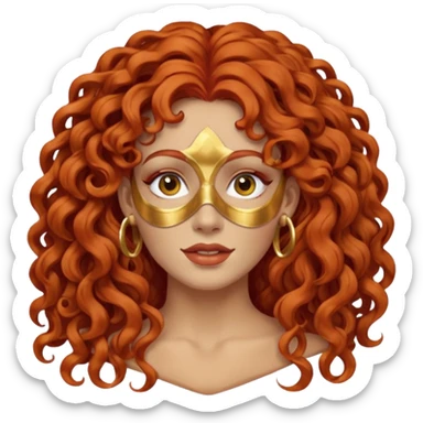 red haired very long curly haired woman with full face clay mask  and big earrings sticker