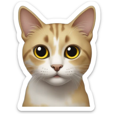 cat with white head and at the top of the head some black cyper color, yellow brown eyes, dirty looking sticker